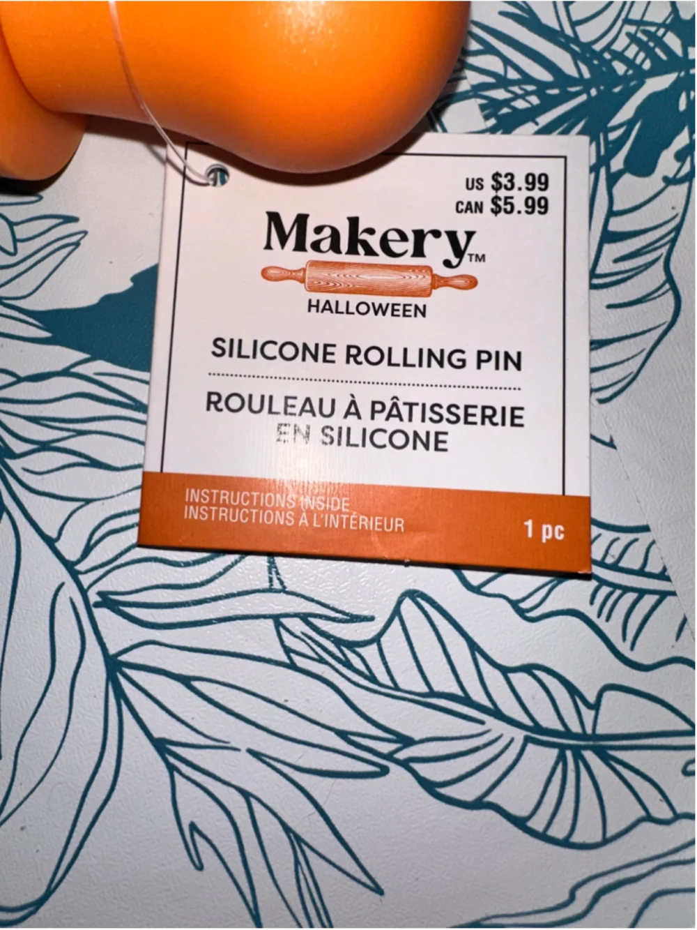 Makery Halloween Silicone Rolling Pin Kitchen Tool One Size Black Orange